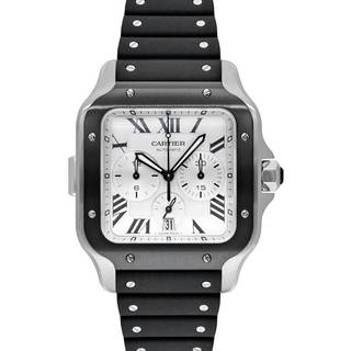 Cartier - Santos de Cartier Automatic Chronograph 43.3mm Interchangeable ADLC-Coated Stainless Steel, Alligator and Rubber Watch, Ref. No. WSSA0017 - Men - White