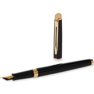 Waterman Hémisphère fyldepen | Blank sort med 23k guldkant | Fin Nib | Blåt blæk | Gaveæske