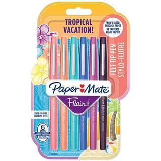 Paper Mate Flair filtpenne | Medium spids (0,7 mm) | Tropiske feriefarver | 6 Stk