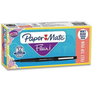 Paper Mate Flair Point-Guard Porous Point Pens 12 Black Pens.