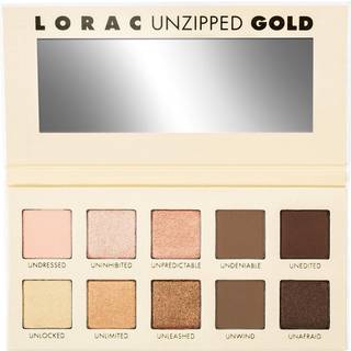 LORAC Unzipped Gold Matte & Glitter Eyeshadow Palette - 10 rige nuancer + Mini Behind The Scenes Eye Primer inkluderet, Ikke testet på dyr