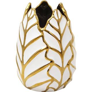 Sagebrook Home Glam Dekorativ keramisk bladknudvase til v?relse og kontorindretning Hvid og guld 6 L x 6 W x 8 timer
