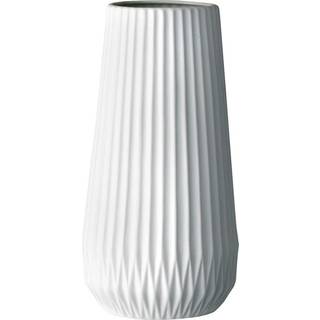 Bloomingville Matte White Round Stenteware Riflet Vase med pr?gede linjer
