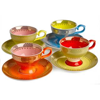 POLSPOTTEN Tea and Coffee - 'Grandma' espresso cup and saucer, set of four in multicolor Porcelain