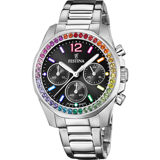 Festina - Rainbow Dameur i stål m. sort skive og zirkonia**