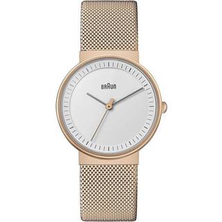 Braun Classic Quartz White Dial Rose Gold Mesh Strap Ladies Watch BN0031RGMHL