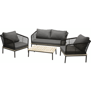 Andorra loungegruppe med sofa 2 stole og bord akacia og sort