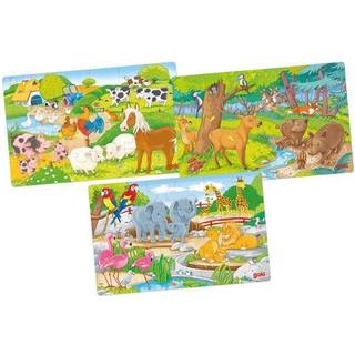Goki Wooden Jigsaw Puzzle Animals Set of 3 Wood