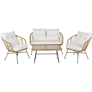 Venture Design Viga sofagruppe Natur med hvid hynde 2-personers sofa, 2 lænestole & bord 90x50 cm