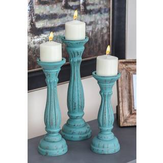 Deco 79 Tr? dekorativt stearinlys indehaver af n?dsituation i 3 lysestage Holder 15 """" 13 """" 11 """" H Blue