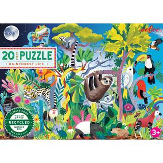 Eeboo: Rainforest Life 20 Piece Jigsaw Puzzle AIDS i udvikling af m?nsterform og farvegenkendelse giver b?rn en udfordring perfekt til alder 5 ?r