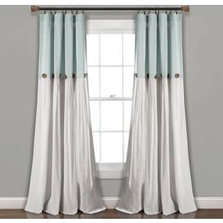 Frodig indretning linned knap vindue gardin panel single 40 """" w x 108 """" l blå & hvid - landgardiner - rustik indretning - farveblok moderne bon