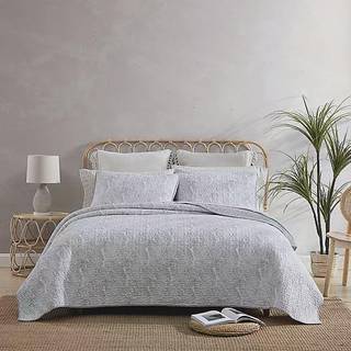 Tommy Bahama - King Quilt Set Reversible Cotton Bedding With Matching Shams Pre -Washed for Tilsat bl?dhed (n?dlidende vand efterlader gr? konge)