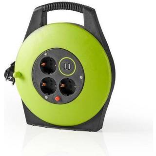 Nedis kabeltromle | Stikprop med sidebens jord | 10.0 m | 3000 W | 16 A | Slags jordforbindelse: Sidekontakter | 230 V AC 50/60 Hz | Kontakt Vinkel: 90 ° | H05VV-F 3G1.5mm² | Sikring: Ja | Grøn / Sort