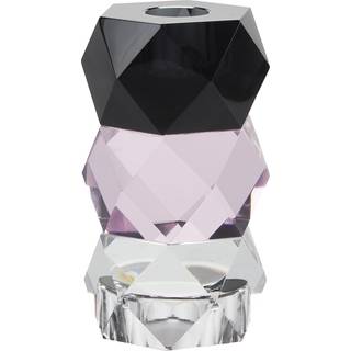 Candleholder, 3 part, tealig klar, rose, sort