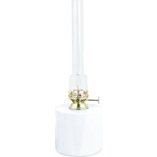 Petroleumslampe / olielampe Strömshaga Rak Stor, hvid plade, brænder i messing, Ø100 mm x 300 mm