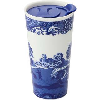 Spode Blue Italian Travel Mug | Tillverkad av porslin | Resetumare för kaffe och te | Hot Water Cup | Diskmaskin och mikrovågsäker (12 oz)