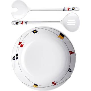 Salatskål &amp; salatbestik i melamin Marine Business Regata, hvid/mønstret, 25 cm