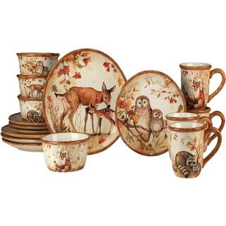 Certificeret International Pine Forest 16 PC Thasware Set Service for 4 Brown