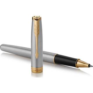 Parker Sonnet-kuglepen | rustfrit stål med detaljer i guld | fin spids med sort blæk | gaveæske