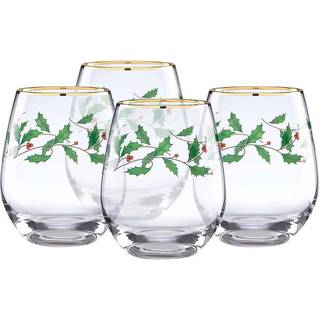 Lenox 888202 Holiday 4-Piece Stemless Wine Glasses Christmas Drinkware Set Hosting Hosting