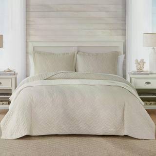 Tommy Bahama Quilt s?t bl?dt senget?j med matchende skam let boligindretning til alle s?soner Twin Chevron Dune Beige