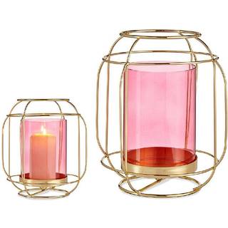 Lyseholder Gift Decor Pink Gylden Metal Glas 19 x 20 x 19 cm Laantarn