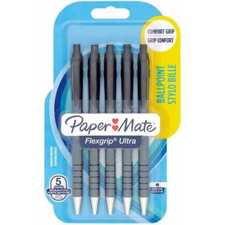 Paper Mate Flexgrip Ultra Retractable Ballpoint Pens | Medium spids (1,0 mm) | Sort | 5 styk