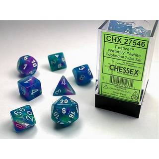 Festive Waterlily with White Dice Set - Rollespilsterninger - Chessex