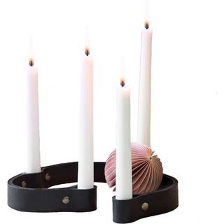 Ekta Living - Lysestage i læder - Belt 4 Candles - Sort læder