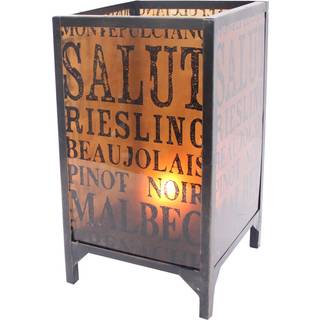 Benjara Cuboidal Metal and Glass Candleholder med typografi sort og klar