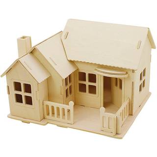 3D Konstruktionshus med Terrasse - Lyst Træ, 19x17,5x15 cm