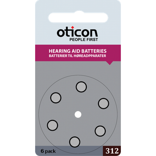 Oticon batterier til høreapparater nr. 312 6 stk.