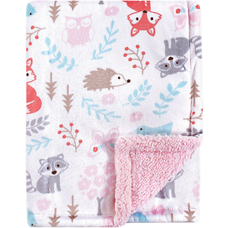 Hudson Baby Unisex Baby Plush Mink og Sherpa Blanket Girl Woodland One St?rrelse