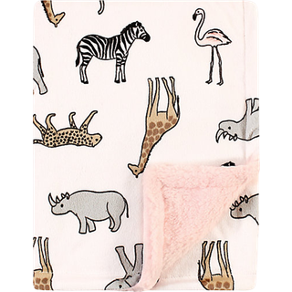 Hudson Baby Unisex Baby Plush Mink og Sherpa Blanket Modern Pink Safari En st?rrelse
