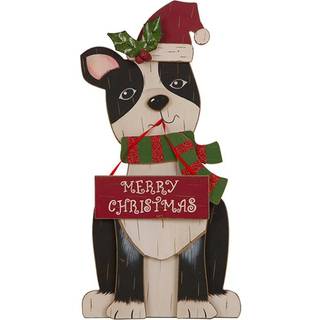 Glitzhome jul Boston Terrier Borddekoration 16 tommer tr?hund bordplade ornament til jul bondeg?rd Boston Terrier Home Decor Rustic Xmas Desk Dec