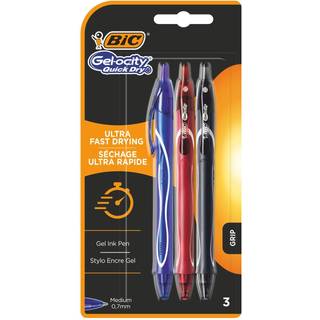 Bic GelO Quick Dry gelpen i pakke med blå, sort og rød