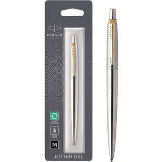 Parker Jotter-gelépen | rustfrit stål med detaljer i guld | medium spids sort blæk (0,7 mm)