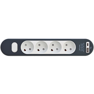 4-stikdåse uden jord, DK, USB A+C HVID Ledningslængde:1,5 meter - Stikprop:Stikprop uden jord