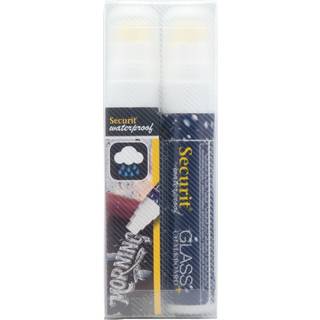 Securit kridt marker vandfast 7-15mm, sæt med 2 stk hvid