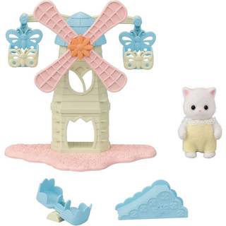 Calico critters baby Windmill Park Dollhouse Playset med persisk katfigur inkluderet inkluderer vindmølle med swing -dias seag og figurmedium