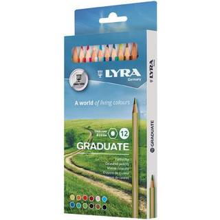 Lyra Graduate Farveblyanter, 12 stk Sæt med 12 stk farveblyanter fra Lyra Graduate. Stregbredden på farveblyanterne er 3,8 mm. Indeholder 12 brillante, ass. farver, der dækker exceptionelt godt.