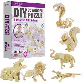 Hands Craft DIY 3D Træpuslespil - 6 Assorterede vilde dyr Bundle Pack Set Brain Teaser Puzzles Uddannelsesstamme Legetøj Voksne og børn til at by