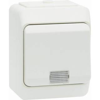 Kapslet trykafbryder m. lampe IP44 - hvid