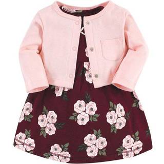 Hudson Baby Baby Girls Hudson Cotton and Cardigan Set Bourgogne Floral 0-3 månader Casual Dress Bourgogne Floral 3 månader USA