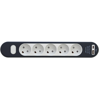 5-stikdåse med jord, DK, USB A+C HVID Ledningslængde:1,5 meter - Stikprop:Dansk stikprop