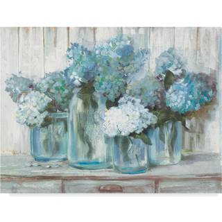 Varumärke Konstkonst Hortensior i glasburkar Blue av Carol Rowan 14x19