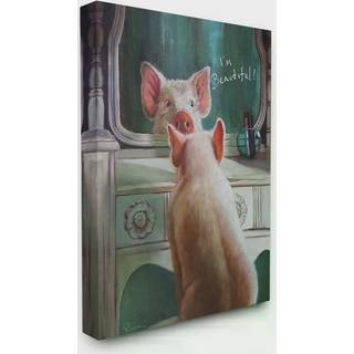 Stupell industrier jeg er smuk malet gris i spejl illustration v?gkunst 16 x 20 design af kunstneren Lucia Heffernan