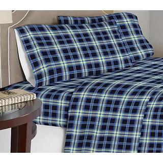 Pointehaven Flannel Deep Pocket S?t med Oversized Flat Sheet Twin XL Ashby Plaid