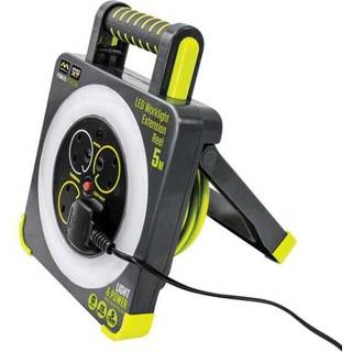 Masterplug WLU05134SL-PX Pro-XT LED-arbejdslys med fire stik og kabelrulle, udfoldeligt stativ, termisk afbryder og strømbryder, 5 m høj